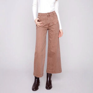 Charlie B. women’s 8 washed brown high rise crop wide leg pants patch pockets
